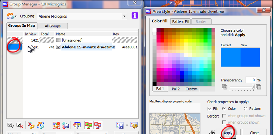 Group Manager showing one group, customizing the color