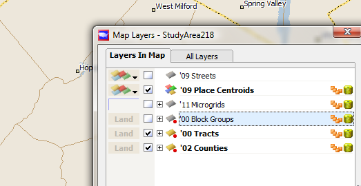 Uncheck boxes to make layers disappear from the map.